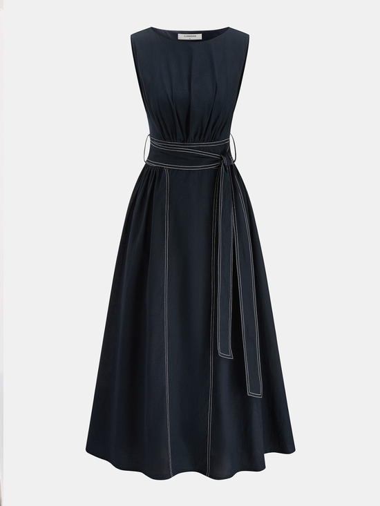 Commense Dresses & Skirts - Commense Navy Sleeveless Midi Dress with Contrast Stitching